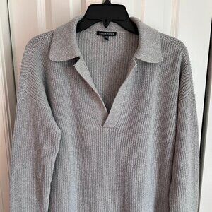 Eileen Fisher Cotton/Cashmere V-Neck Collared Sweater